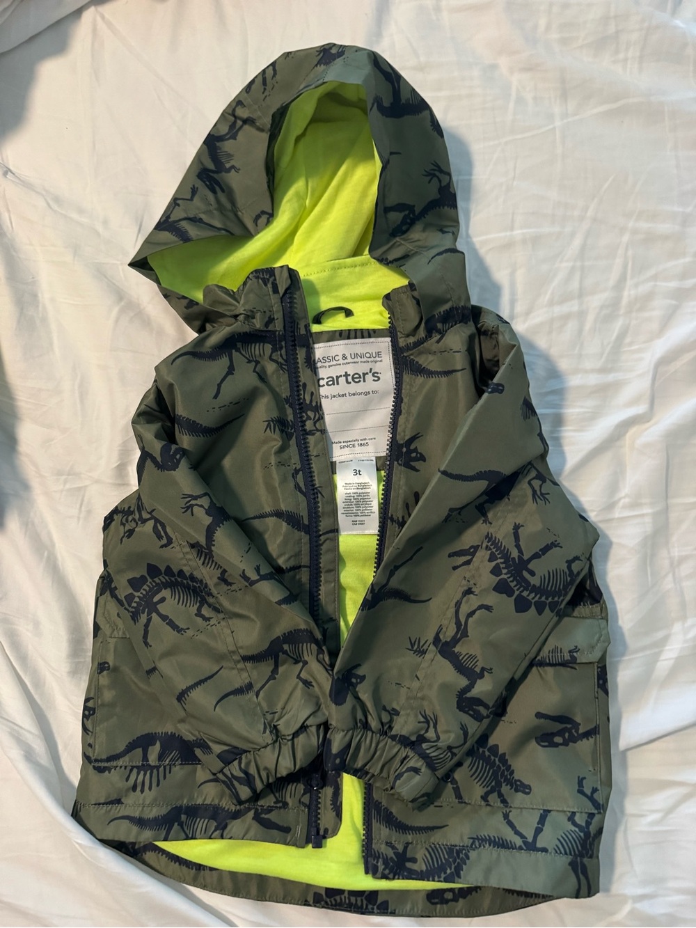 Carter's Green Dino Print Hooded Jacket for Kids 3T